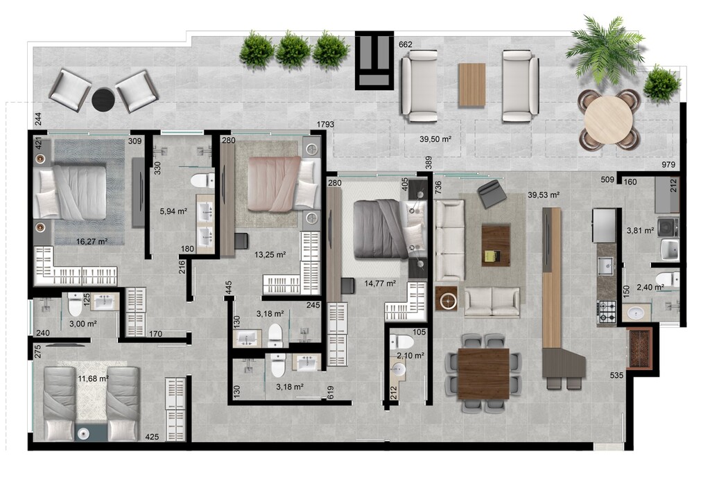 Planta 18 - 4 dorm 203 05m - cobertura horizontal