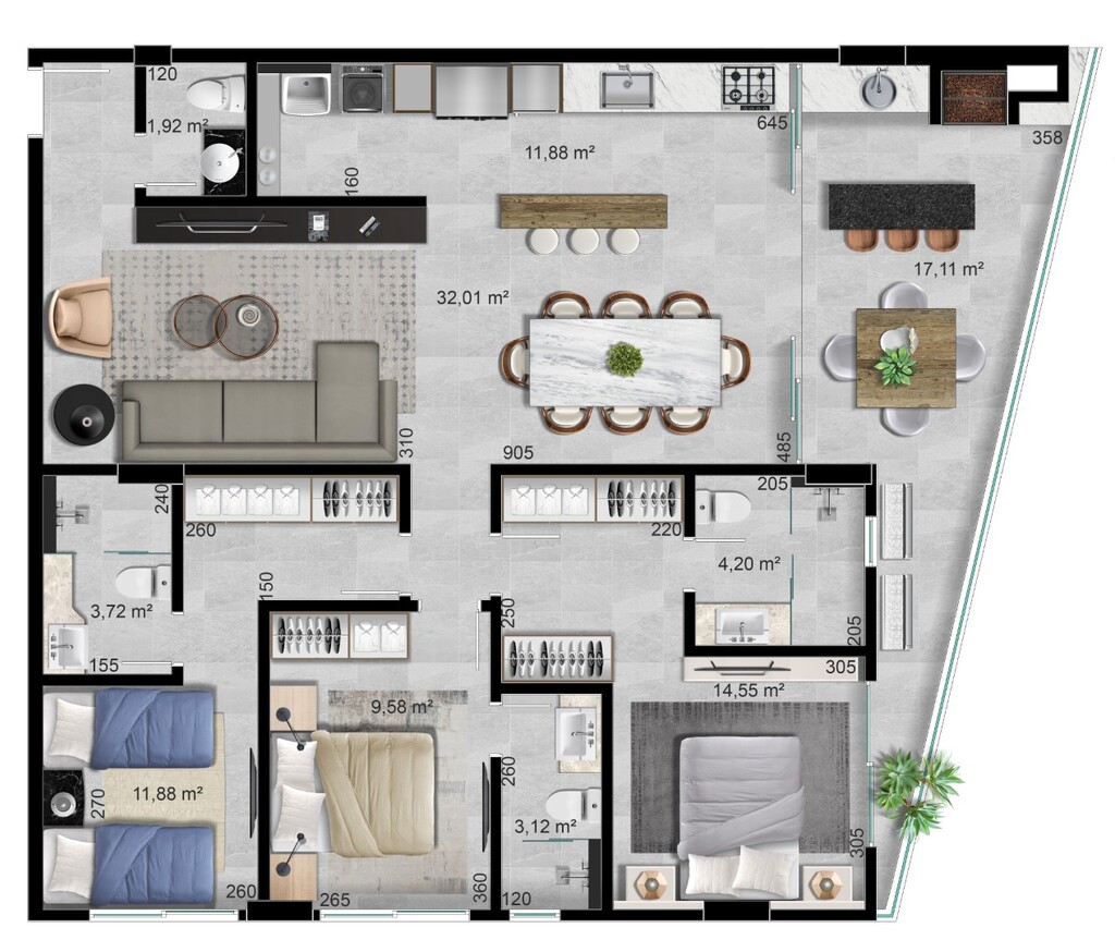 Planta 09 - 3 dorm 126 43m