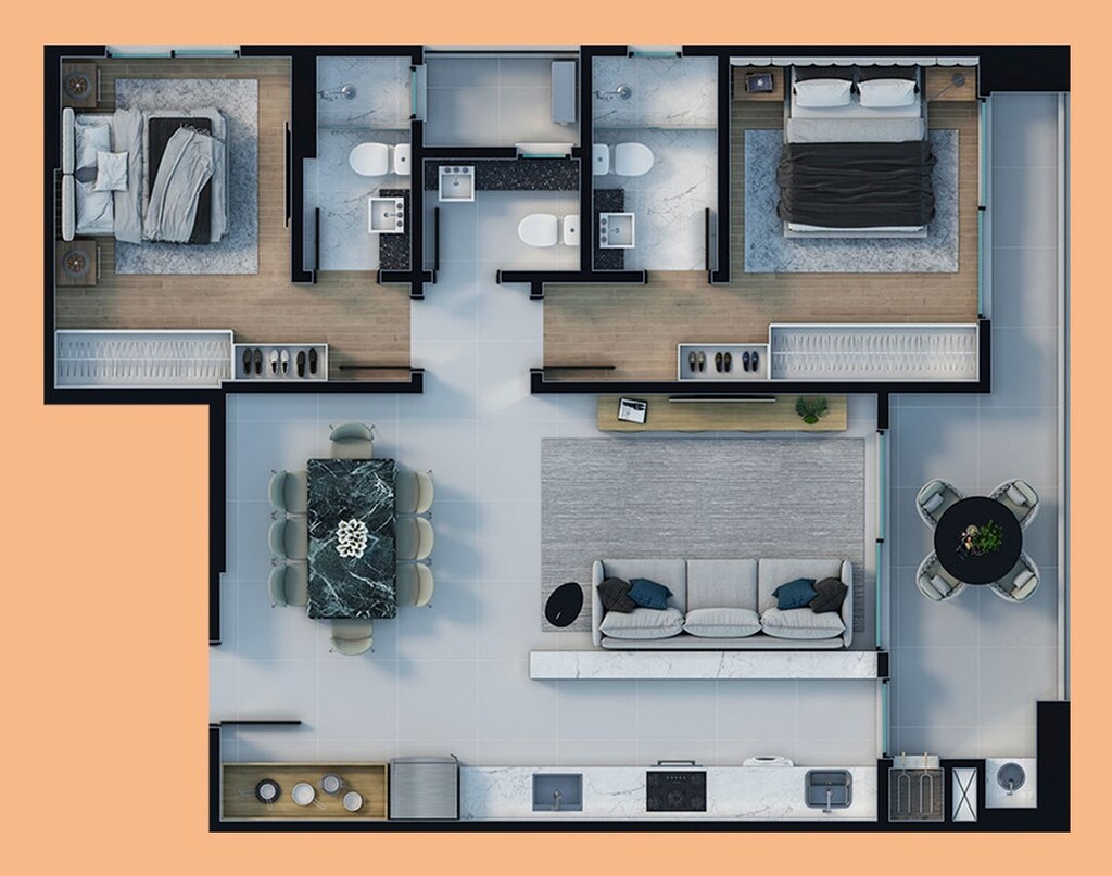 Planta 02 - 2 dorm 92 85m