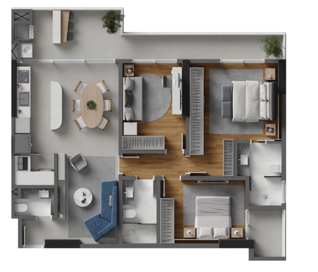 Planta 02 - 3 dorm 119 87m