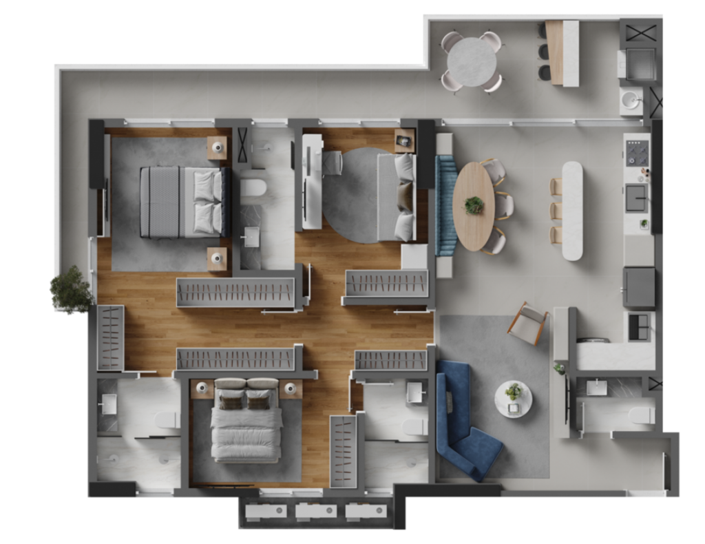 Planta 01 - 3 dorm 129 27m