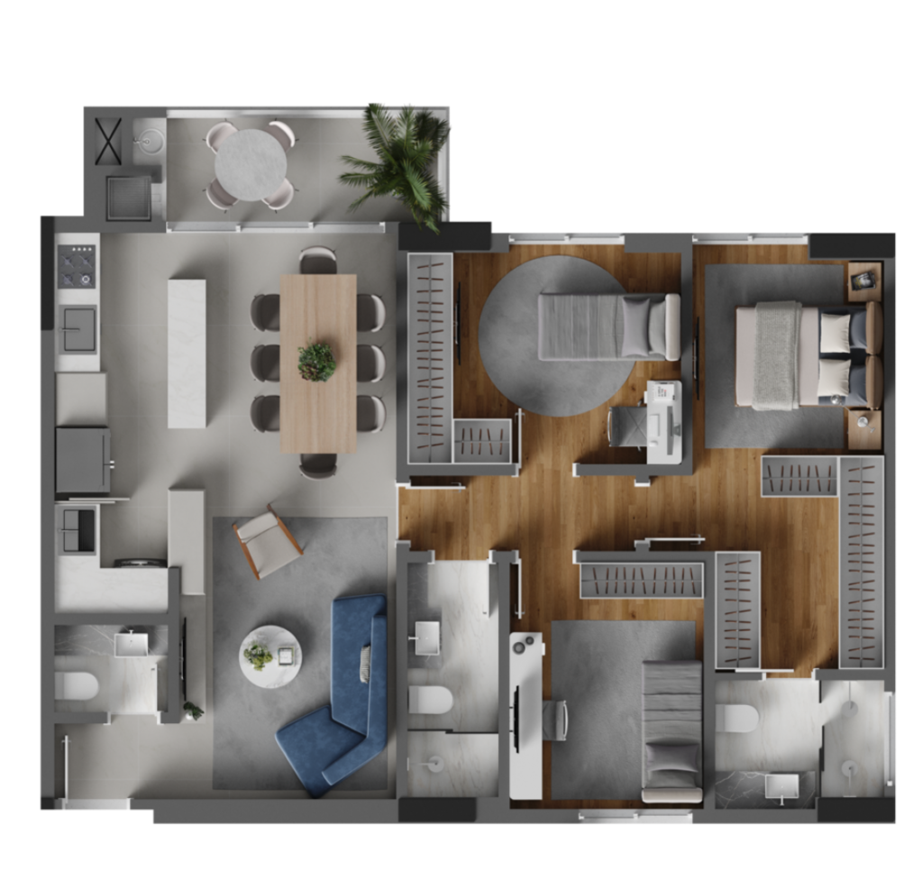 Planta 03 - 3 dorm 95 83m