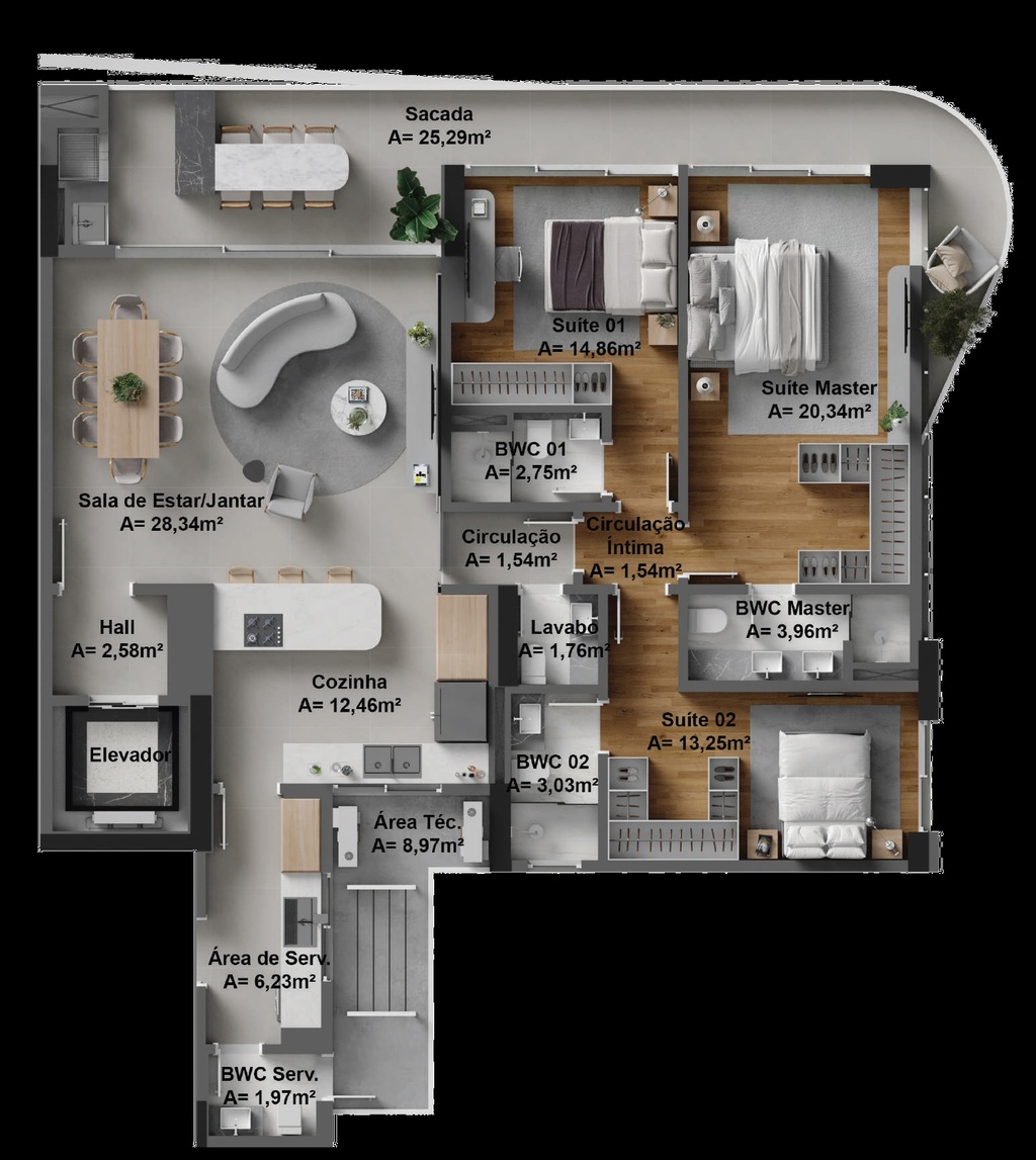 Planta 02 - 3 dorm 168 66m