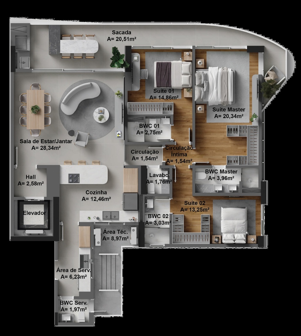 Planta 03 - 3 dorm 168 82m