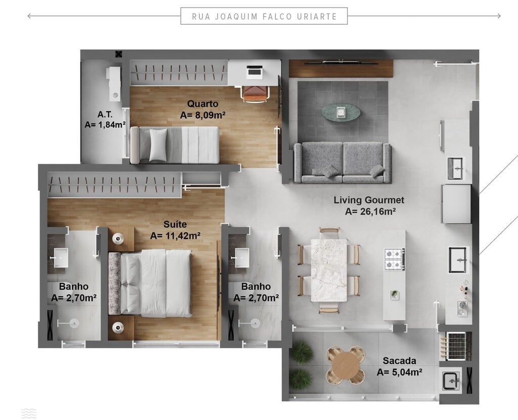 Planta 01 - 2 dorm 68,04m