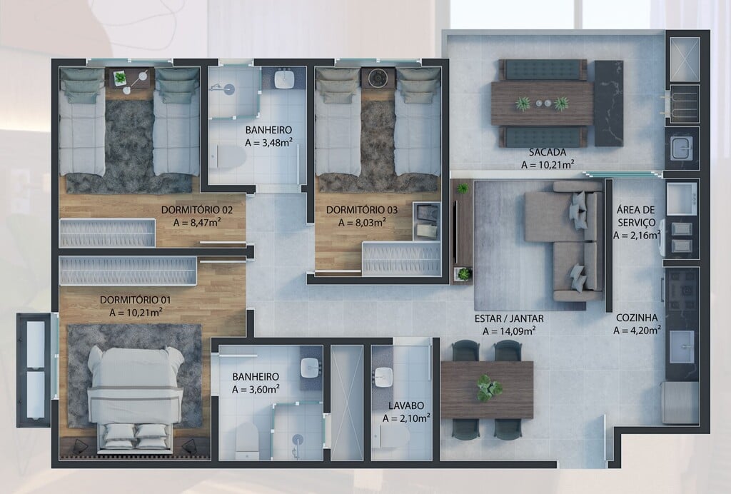 Planta 06 - 3 dorm 83m