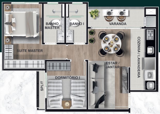 Planta 02 - 2 dorm 53 78m