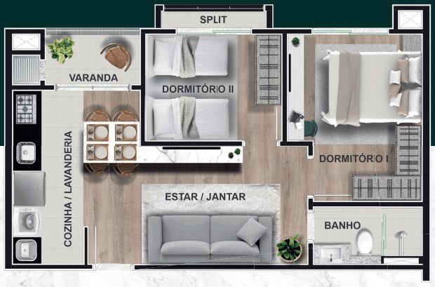 Planta 01 - 2 dorm 48m