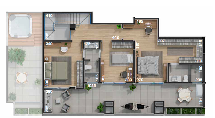 Planta 03 - 3 dorm 143m - cobertura duplex - inferior