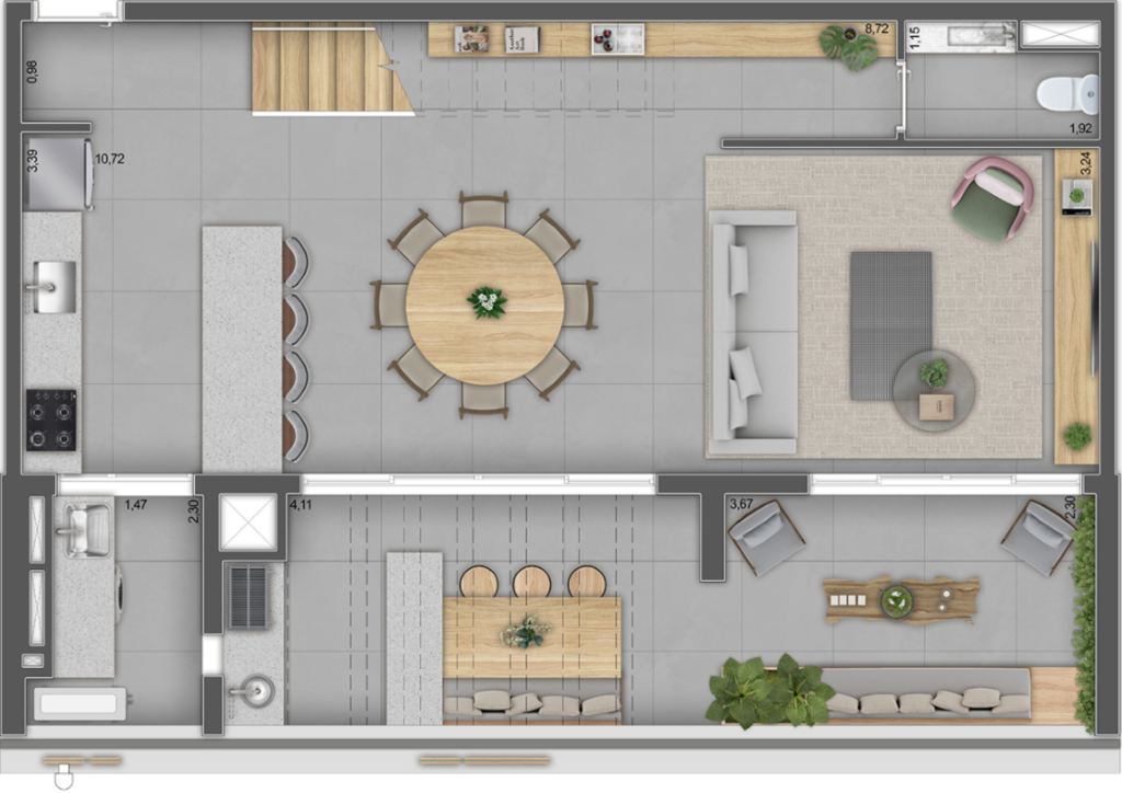 Planta 04 - 1 dorm 115m - duplex inferior