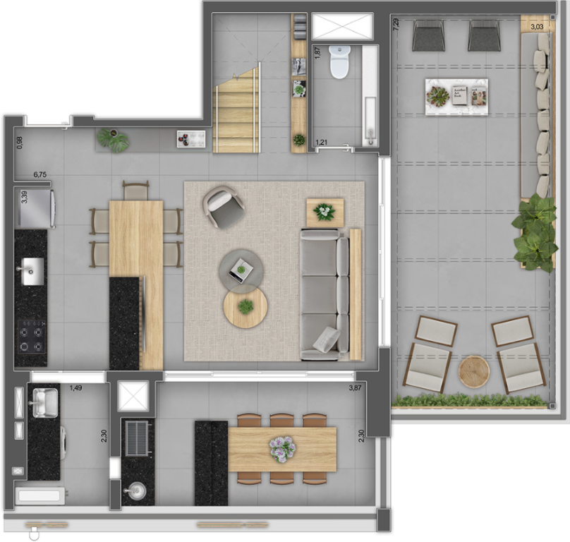 Planta 06 - 1 dorm 138m - duplex inferior