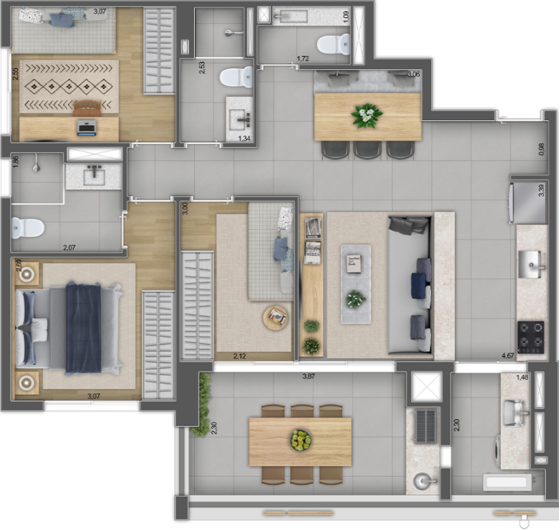 Planta 03 - 3 dorm 85m