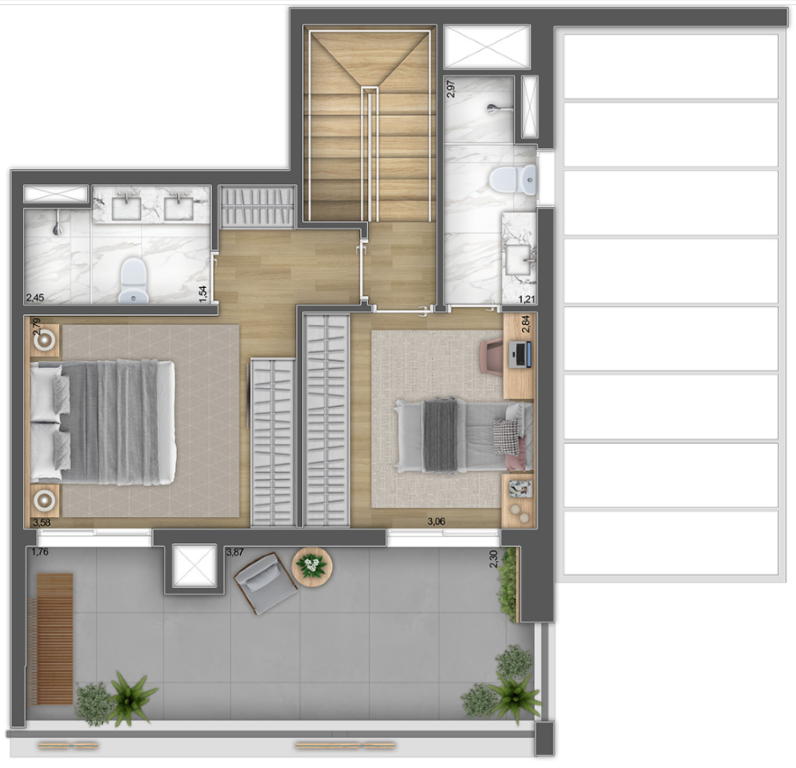 Planta 07 - 1 dorm 138m - duplex superior