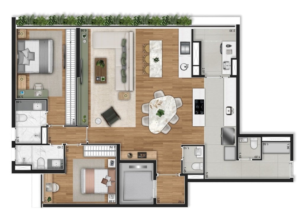 Planta 02 - 2 dorm 124,67m - opo