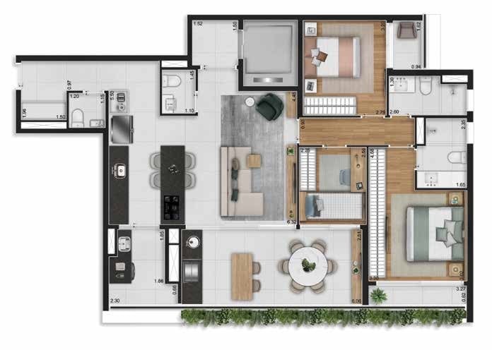 Planta 01 - 3 dorm 124,67m