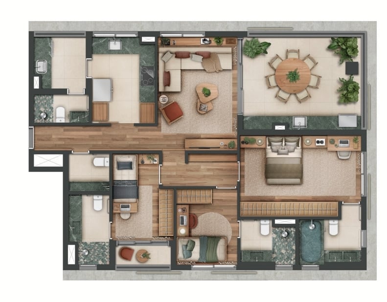 Planta 04 - 3 dorm 121m