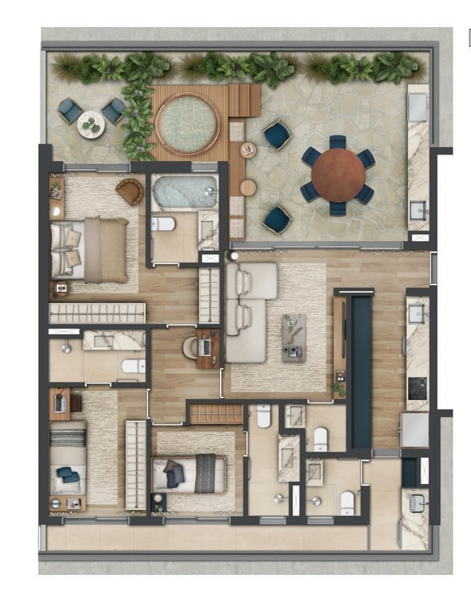 Planta 06 - 3 dorm 141m - garden
