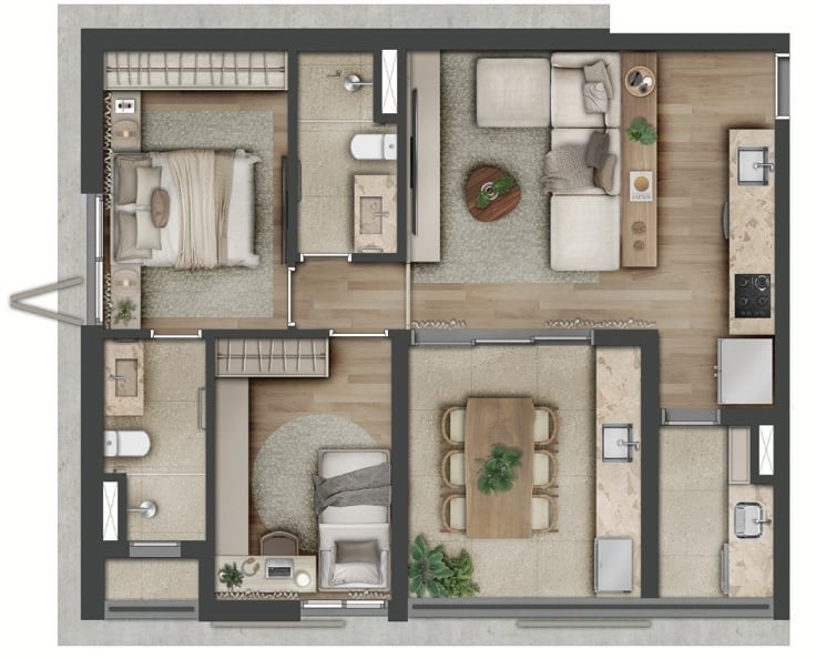 Planta 02 - 2 dorm 75m