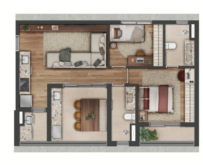 Planta 01 - 2 dorm 73m