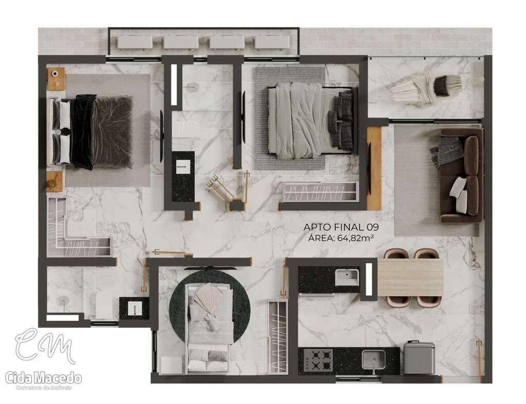 Planta 02 - 3 dorm 64,82m