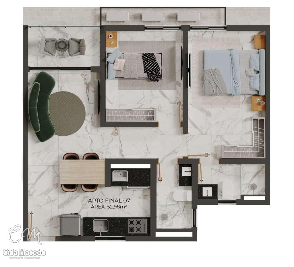 Planta 01 - 2 dorm 52,98m