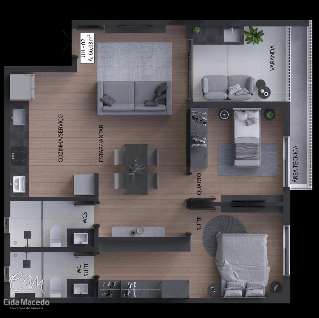 Planta 02 - 2 dorm 66,03m