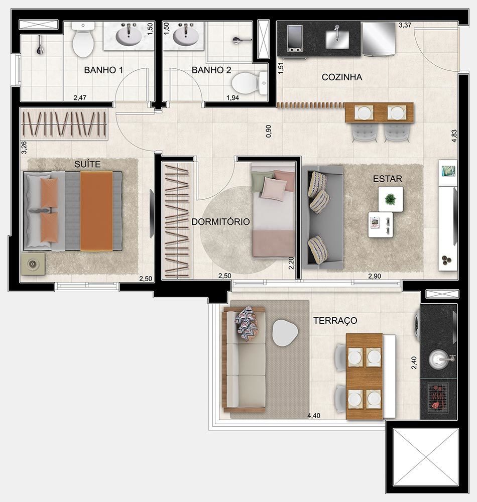 Planta 03 - 2 dorm 56m
