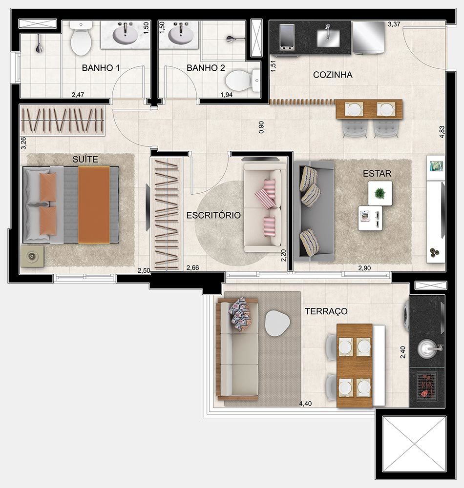 Planta 04 - 1 dorm 56m- opo