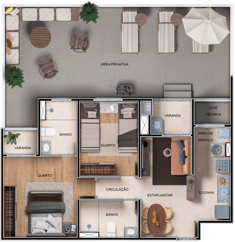 Planta 02 - 3 dorm 100,25m - garden
