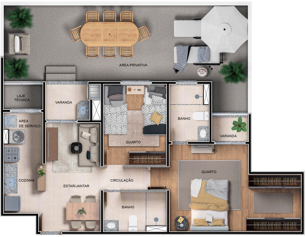 Planta 03 - 2 dorm 96,43m - garden