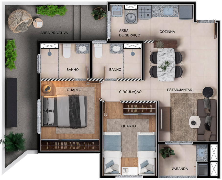 Planta 01 - 2 dorm 72m - garden
