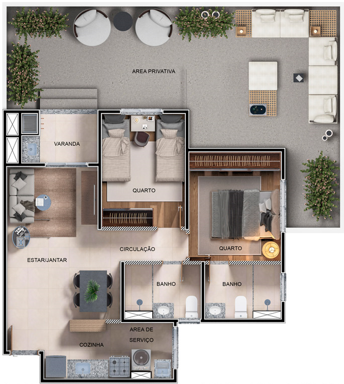 Planta 04 - 2 dorm 95,34m - garden