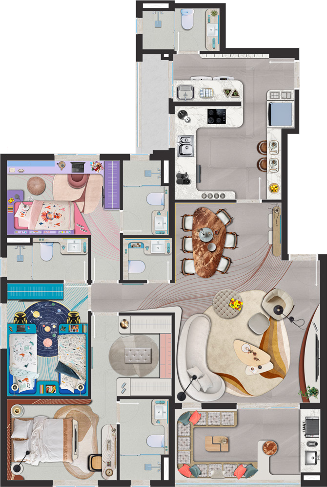 Planta 02 - 3 dorm 119m²