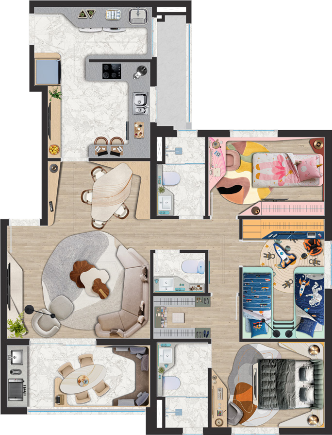Planta 01 - 3 dorm 95m²