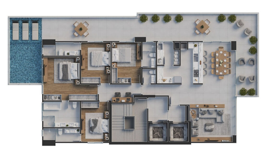 Planta 04 - 4 dorm 255 49m - garden