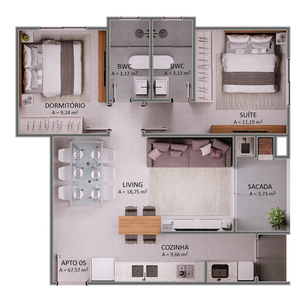 Planta 02 - 2 dorm 67 57m