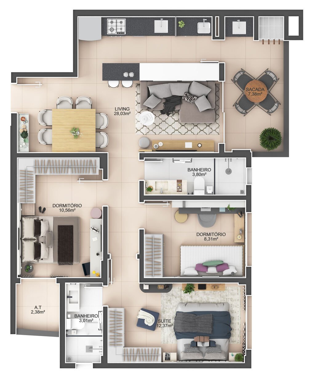 Planta 02 - 3 dorm 89 16m