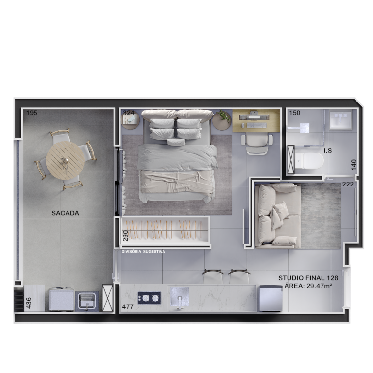 Planta 06 - 1 dorm 29,47m - studio