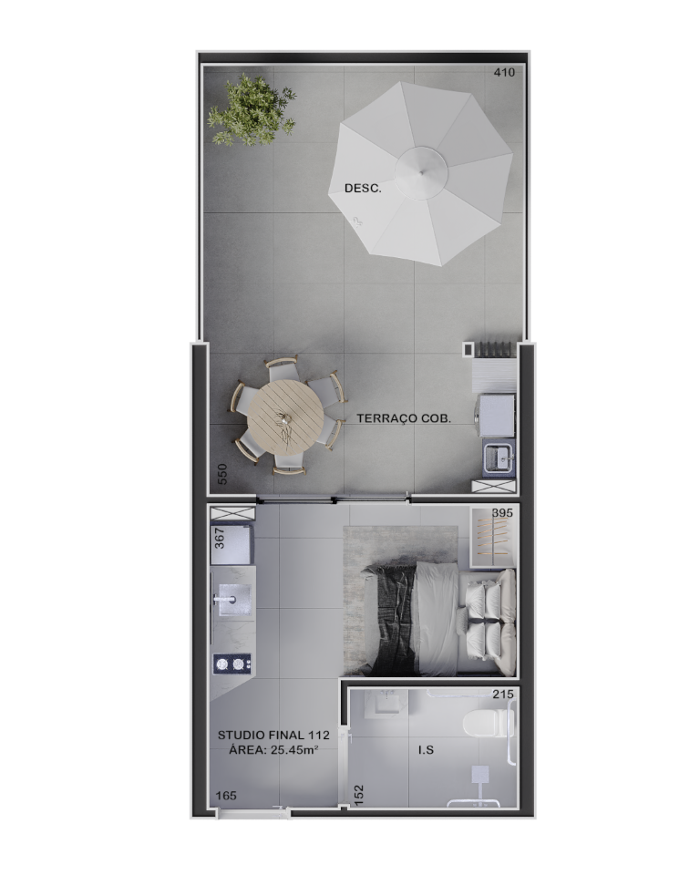 Planta 01 - 1 dorm 25,45m - garden