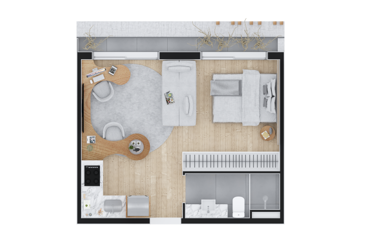 Planta 02 - 1 dorm 34m - studio - opo