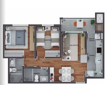 Planta 01 - 2 dorm 59 93m