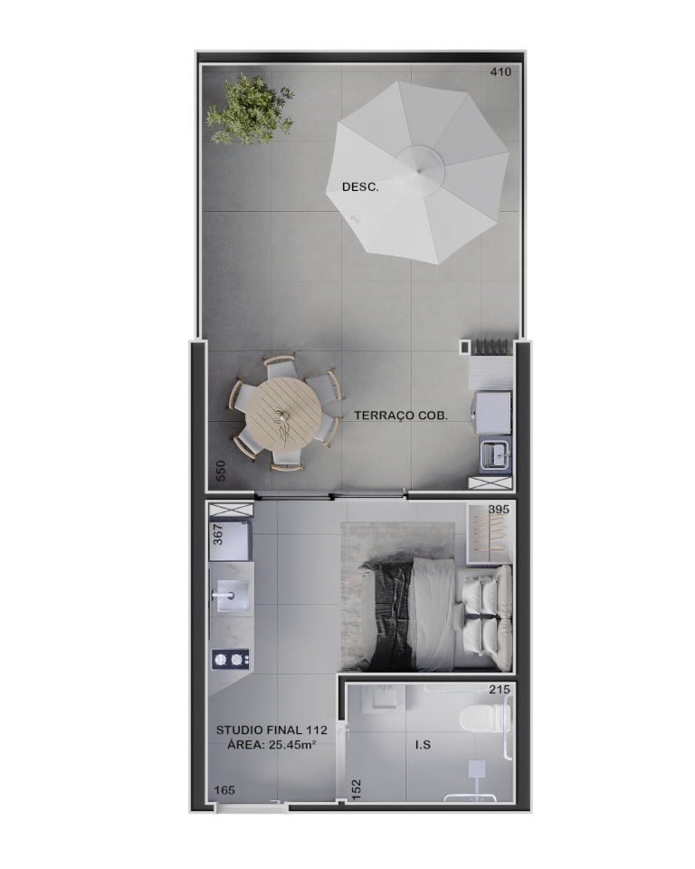 Planta 01 - 1 dorm 25,45m - garden