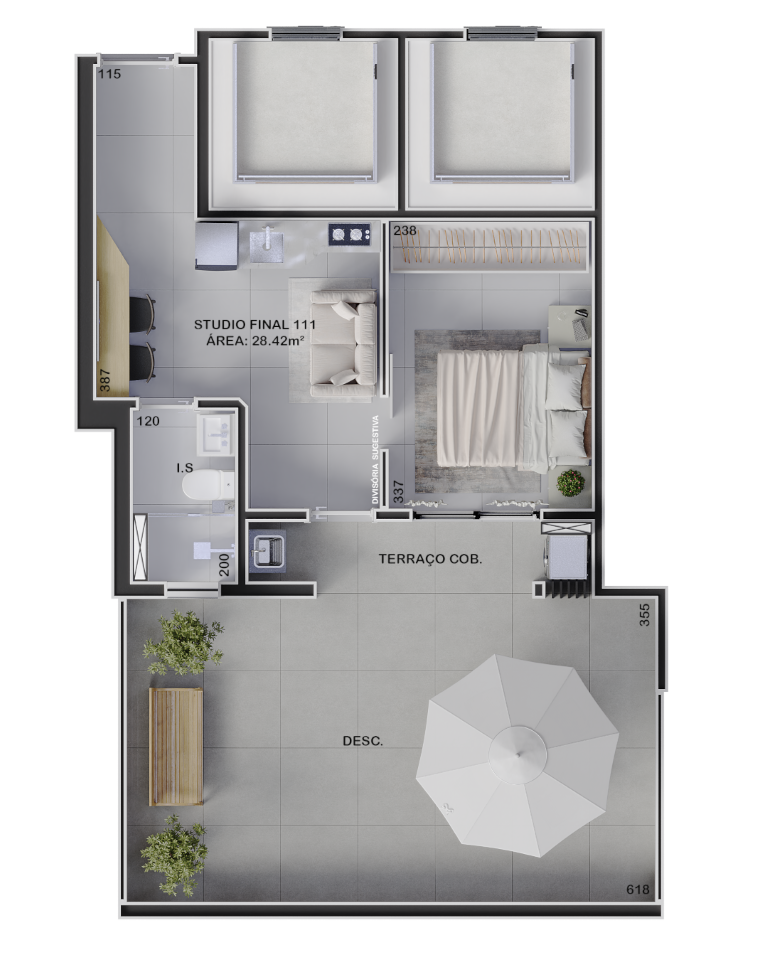 Planta 03 - 1 dorm 28,42m - garden