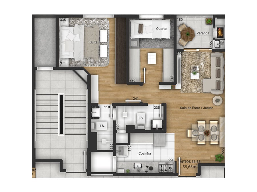 Planta 02 - 2 dorm 55 65m