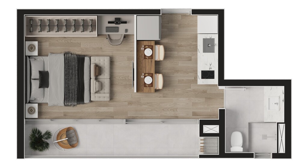 Planta 04 - 1 dorm 30m - studio