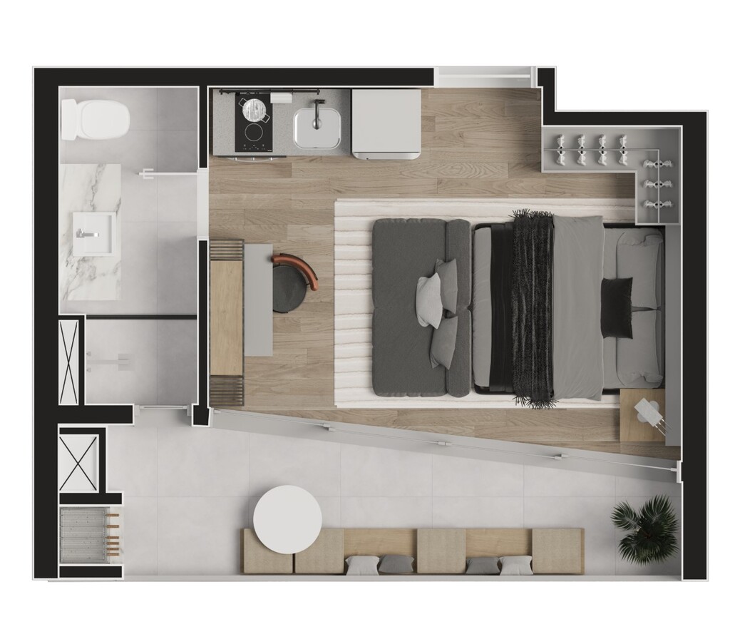 Planta 02 - 1 dorm 24m - studio