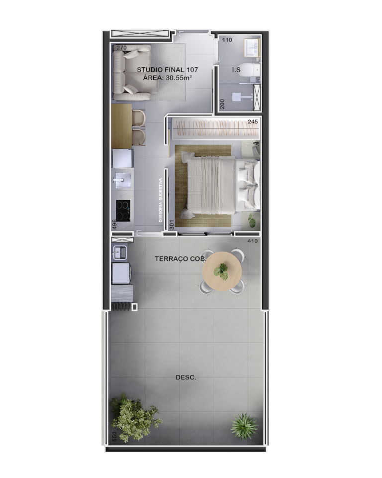 Planta 08 - 1 dorm 30,55m - garden