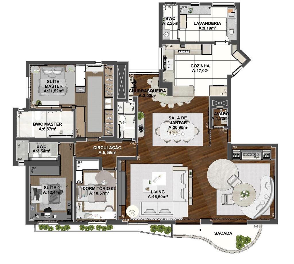 Planta 01 - 3 dorm 193m