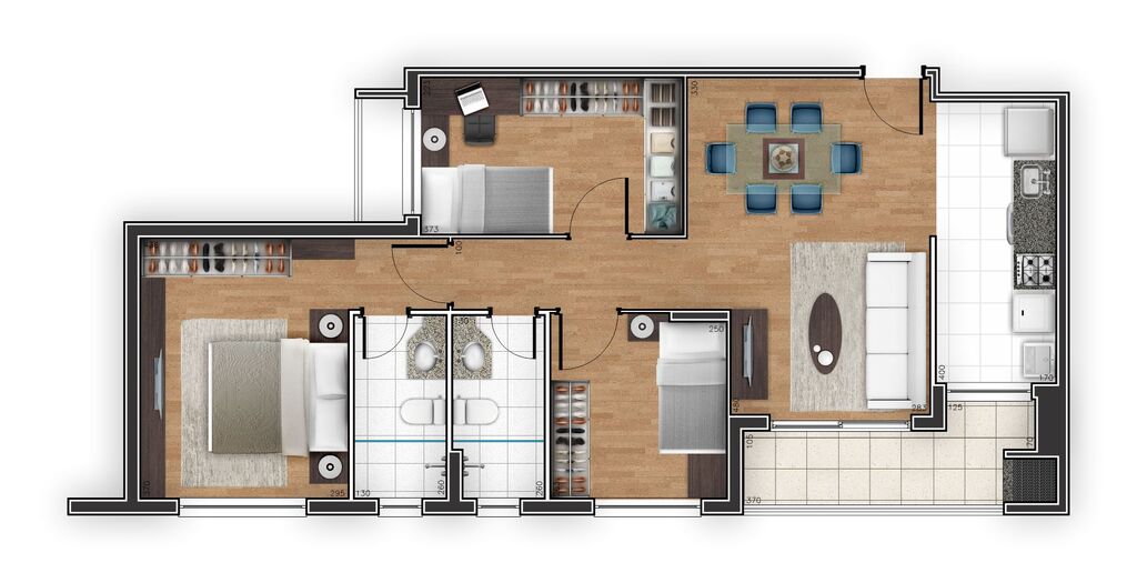 Planta 03 - 3 dorm 77 08m