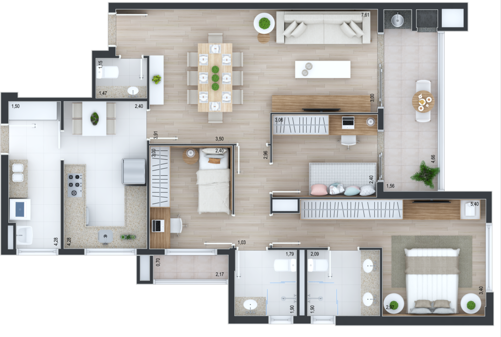 Planta 02 - 3 dorm 105m